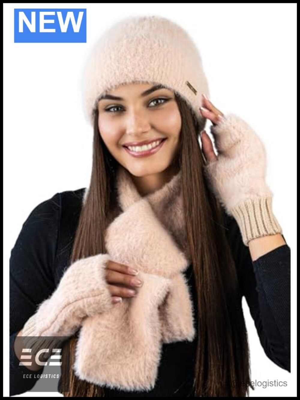 Womens Winter Hat Scarf Fingerless Gloves Set Soft Knit Cold Weather